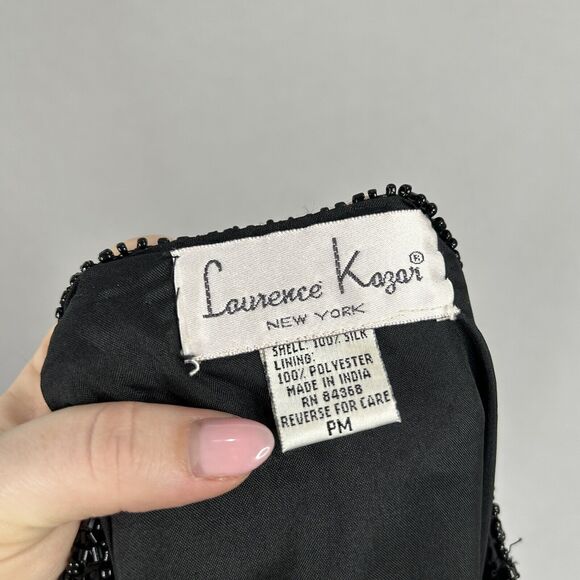 Vintage Laurence Kazar Silk Beaded Womens Jacket MP Black Evening Formal Party - Picture 10 of 11